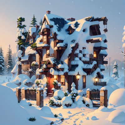 Snowy Timber Chalet 3D QR Code for Greeting Cards