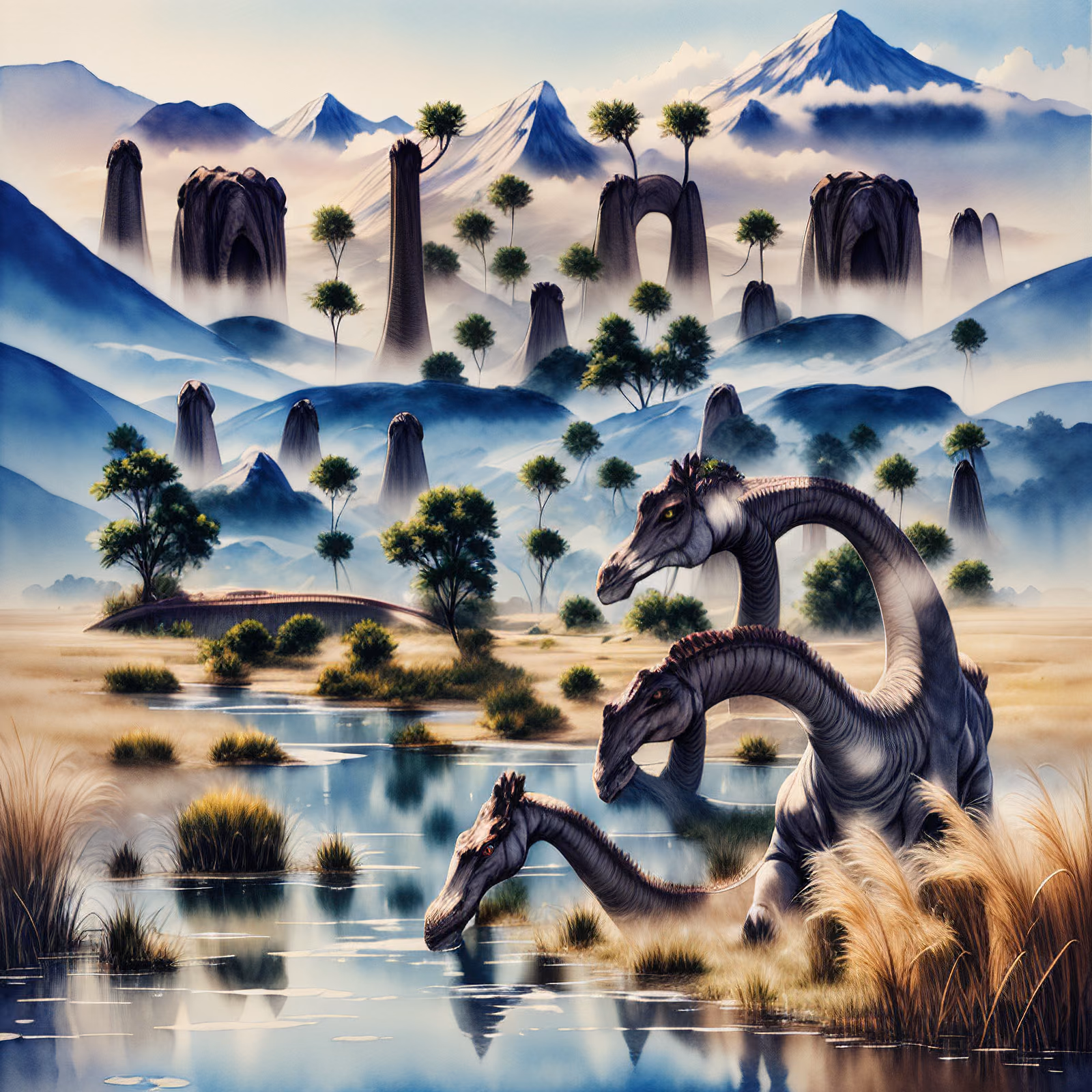 Brachiosaurus River Watercolor QR Code Art — image 1