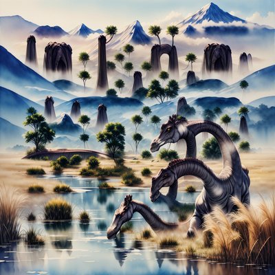 Brachiosaurus River Watercolor QR Code Art