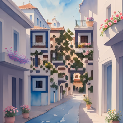 Colonial Street Flowers Watercolor QR Code Art — image 1