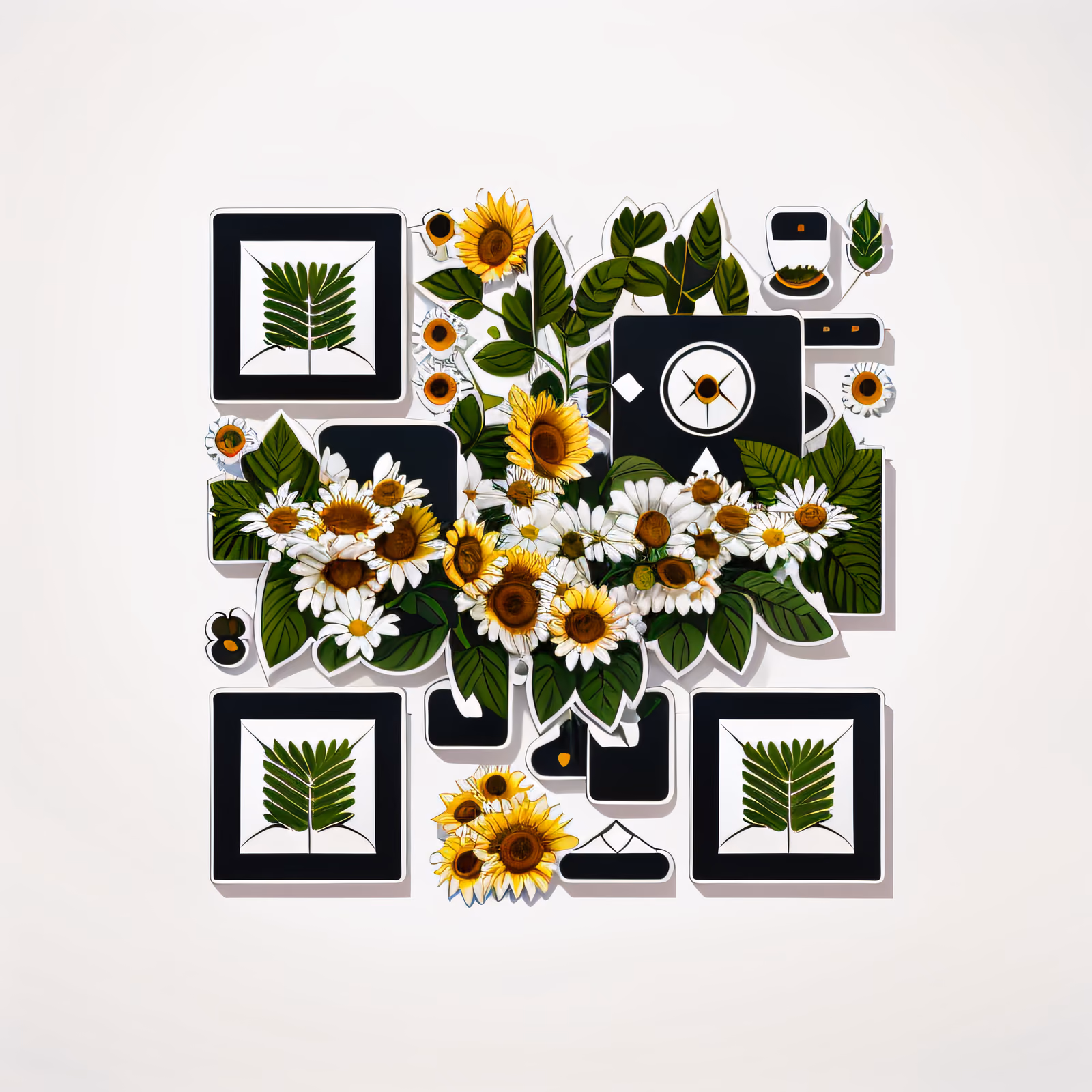 Daisy Sunflower Fern Vector QR Code for Stickers — image 1