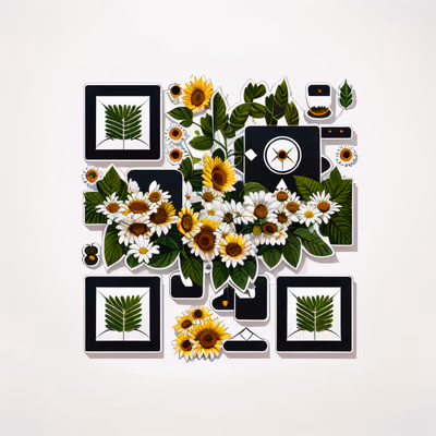 Daisy Sunflower Fern Vector QR Code for Stickers — image 1