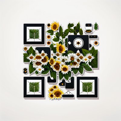 Daisy Sunflower Fern Vector QR Code for Stickers