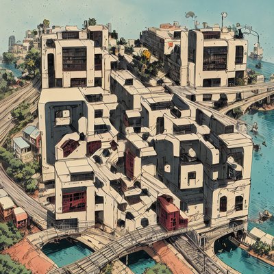 Sci-Fi River City Comic QR Code Art
