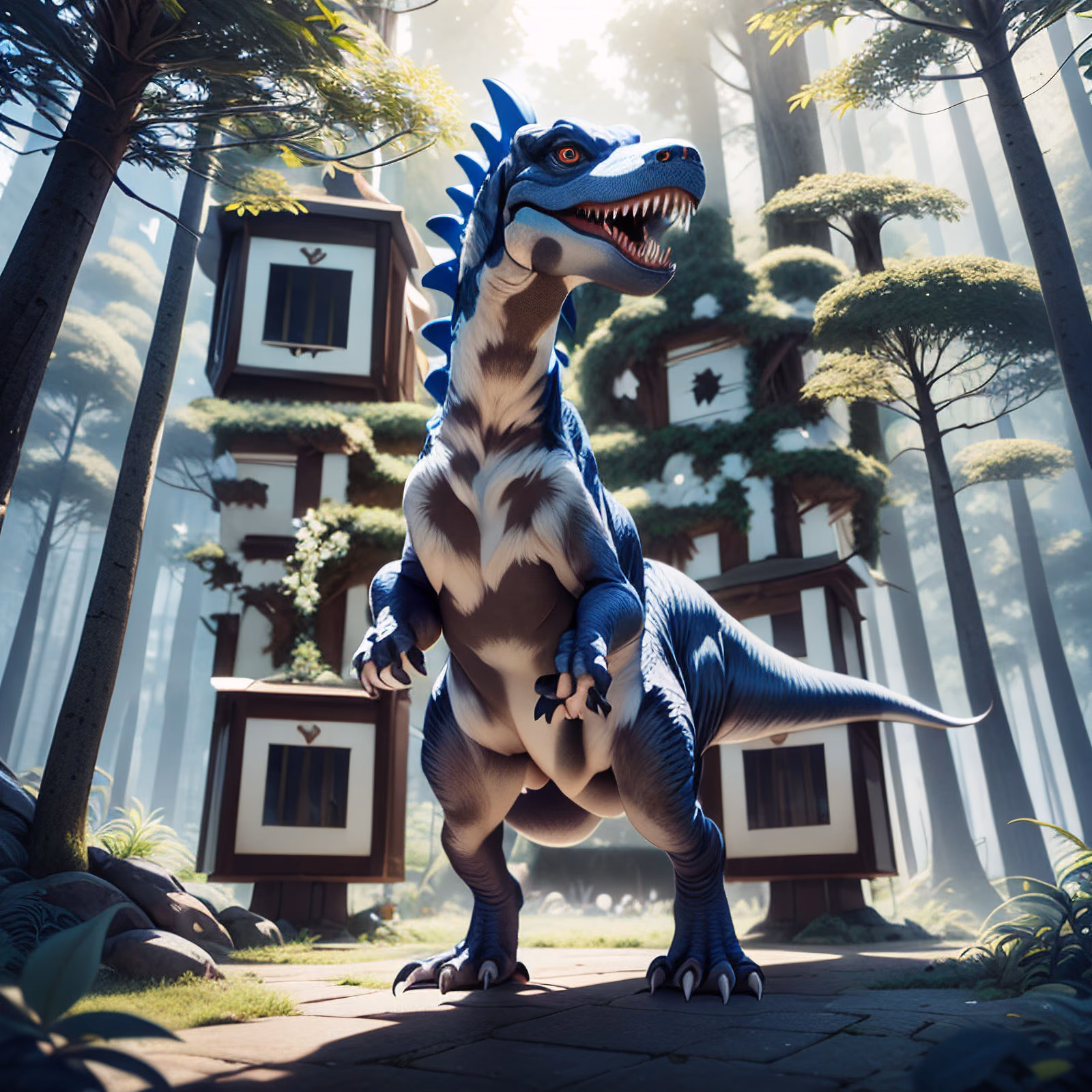 Cute Cartoon T-Rex 3D Forest QR Code for Posters — image 1