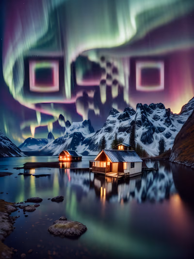 Northern Lights Fjord Cabin Photo QR Code Art — image 1
