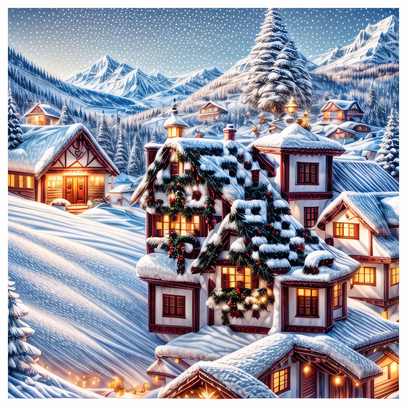 Snowy Mountain Village Christmas QR Code for Greeting Cards — image 1