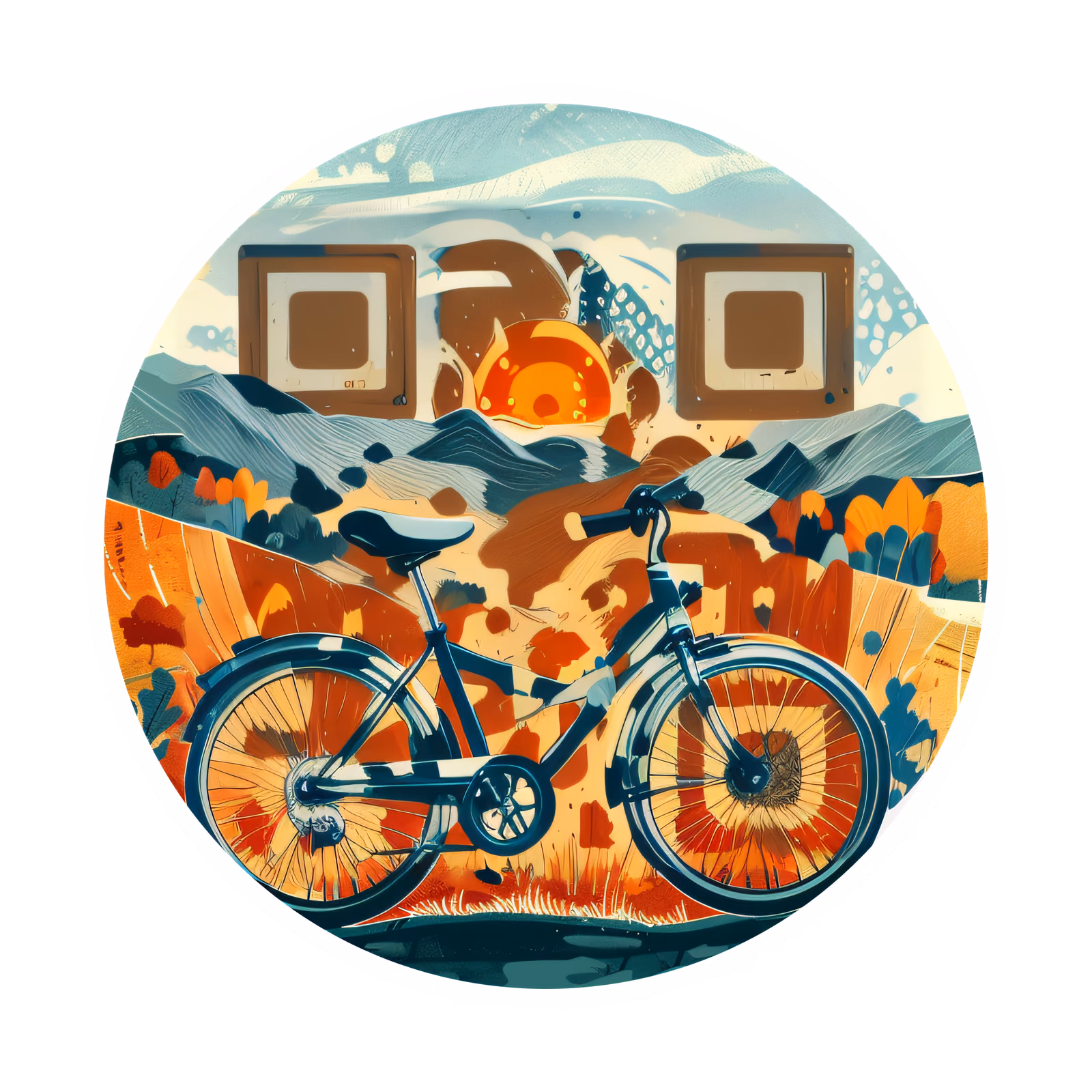 Bicycle Rolling Hills Vector QR Code for Stickers — image 1