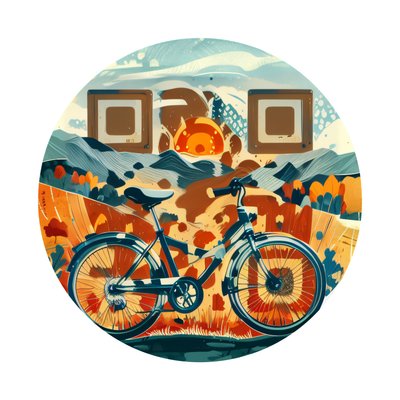 Bicycle Rolling Hills Vector QR Code for Stickers