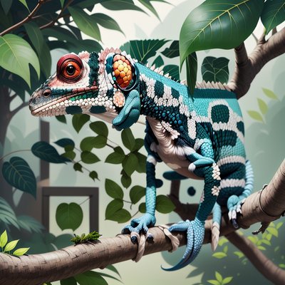 Teal Chameleon Digital Painting QR Code Art