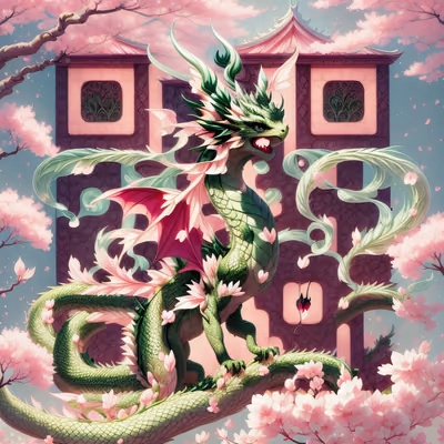 绿龙樱花奇幻海报二维码艺术 — 图片 1