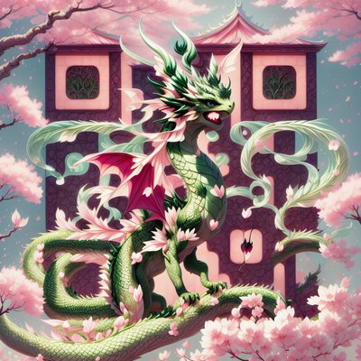 Green Dragon Cherry Blossom Fantasy QR Code for Posters