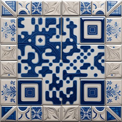 Cobalt Azulejo Ceramic Tile QR Code Art