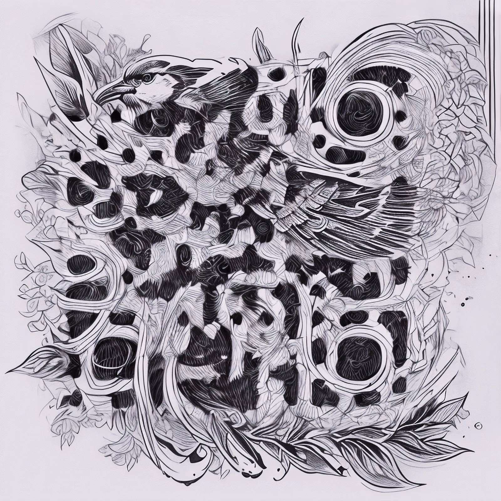 Ink Bird and Foliage Zentangle QR Code Art — image 1
