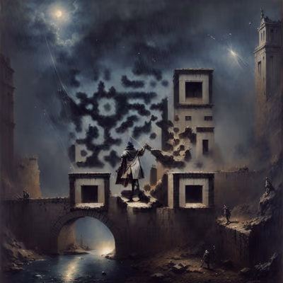 Warrior on Ruined Bridge QR Code for Posters — image 1