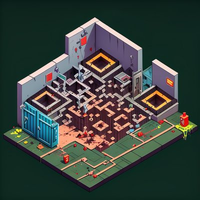 Isometric Zombie Hospital Game Art QR Code for Posters