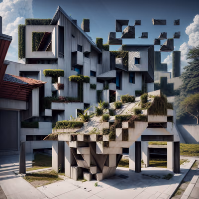 悬浮混凝土花园建筑二维码艺术 — 图片 1