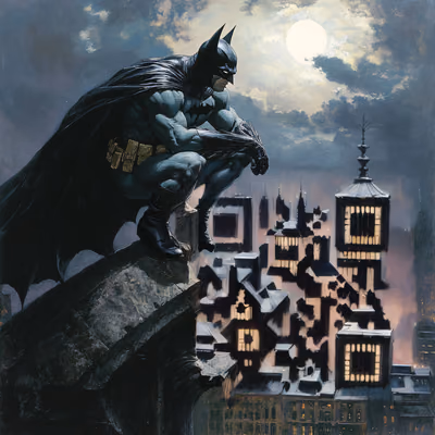 Caped Hero Gargoyle Oil Painting QR Code for Posters — image 1