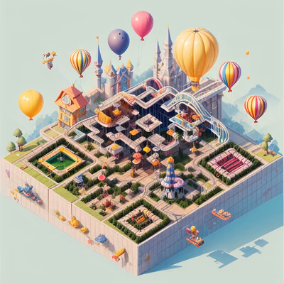 Isometric Theme Park Game Art QR Code for Posters — image 1