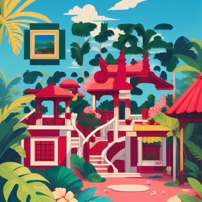 Тропическая красная вилла: векторный QR-код для постеров