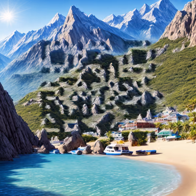 Mountain Bay Beach Photorealistic QR Code for Posters — image 1