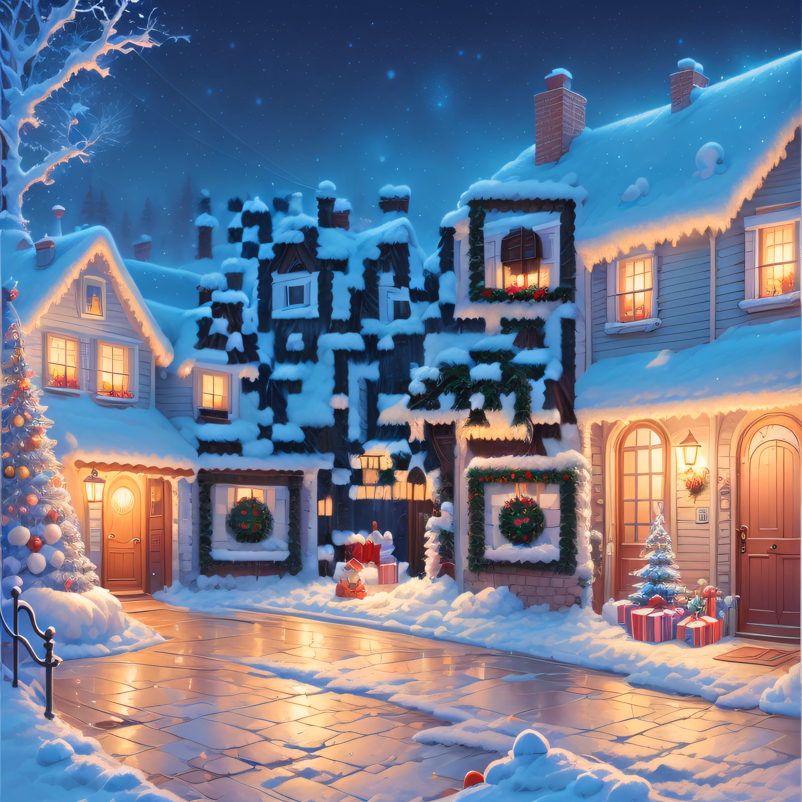 Snowy Christmas Village Night Gift QR Code for Greeting Cards — image 1