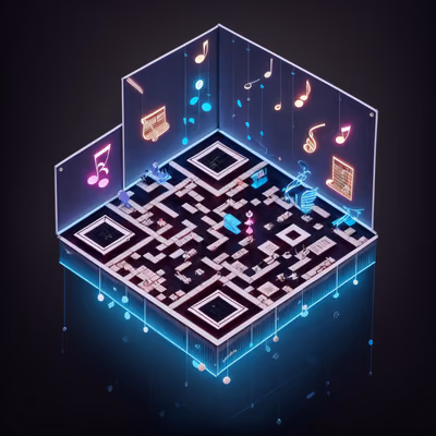 Изометрический музыкальный зал, неоновая диорама: QR-код для постеров — изображение 1