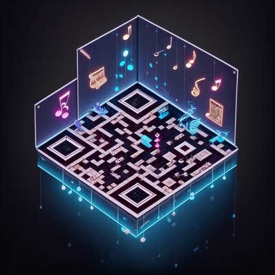 Isometric Music Hall Neon Diorama QR Code for Posters