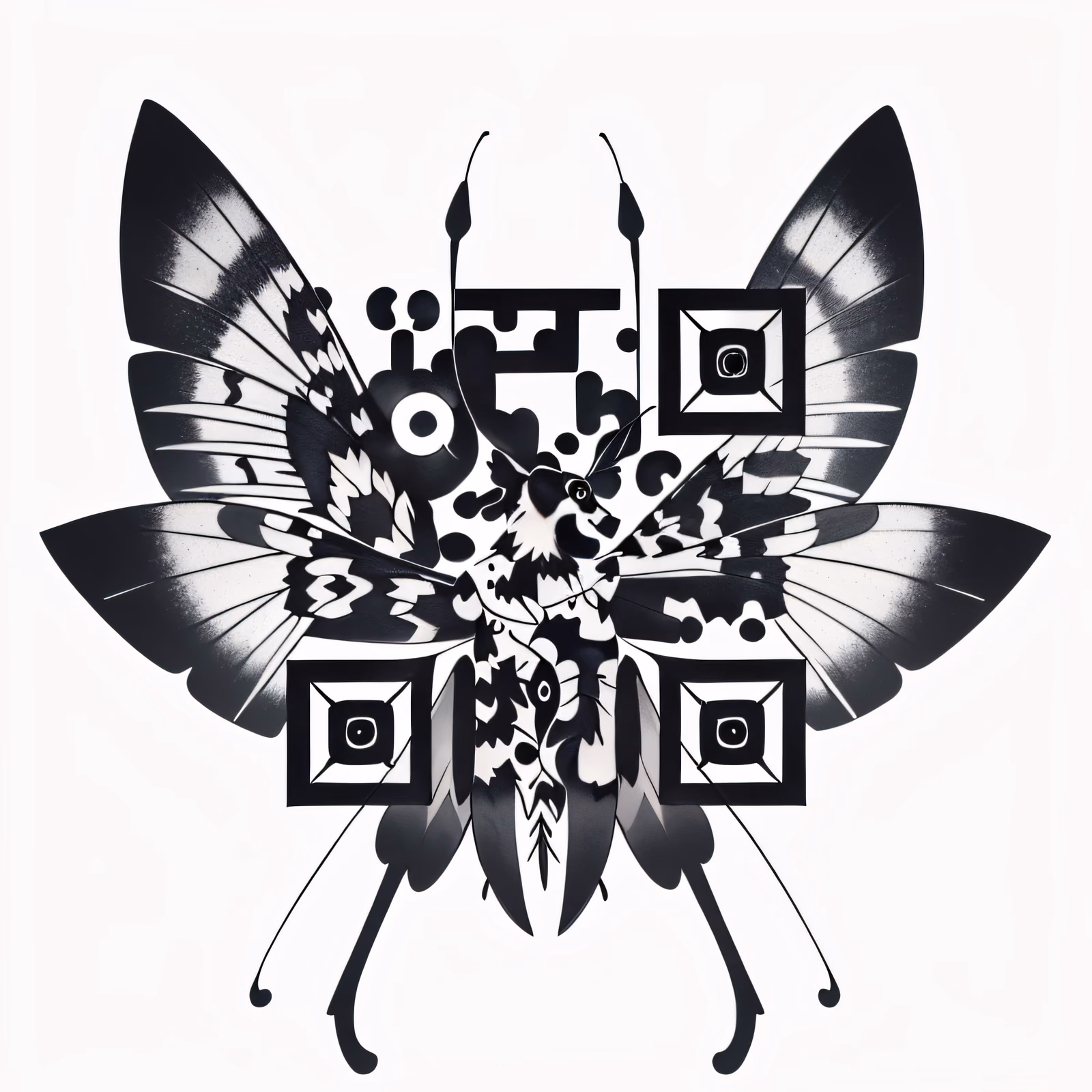 Черно-белая бабочка-мотылек: QR-код для временной татуировки — изображение 1