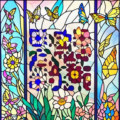Wildflower Butterfly Stained Glass QR Code Art