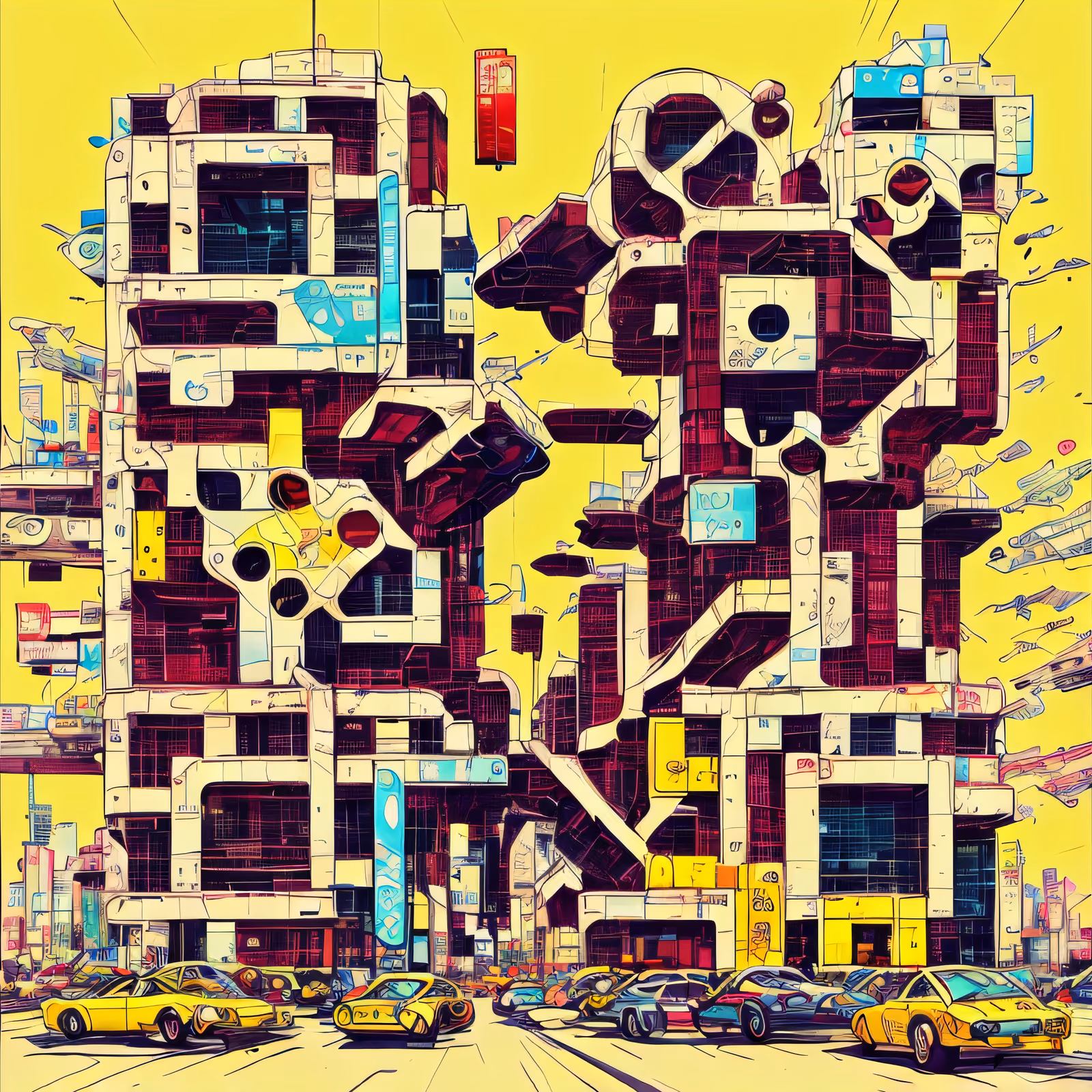 Cyberpunk City Towers Comic Building QR Code for Posters — image 1