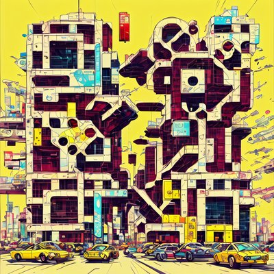 Cyberpunk City Towers Comic Building QR Code for Posters