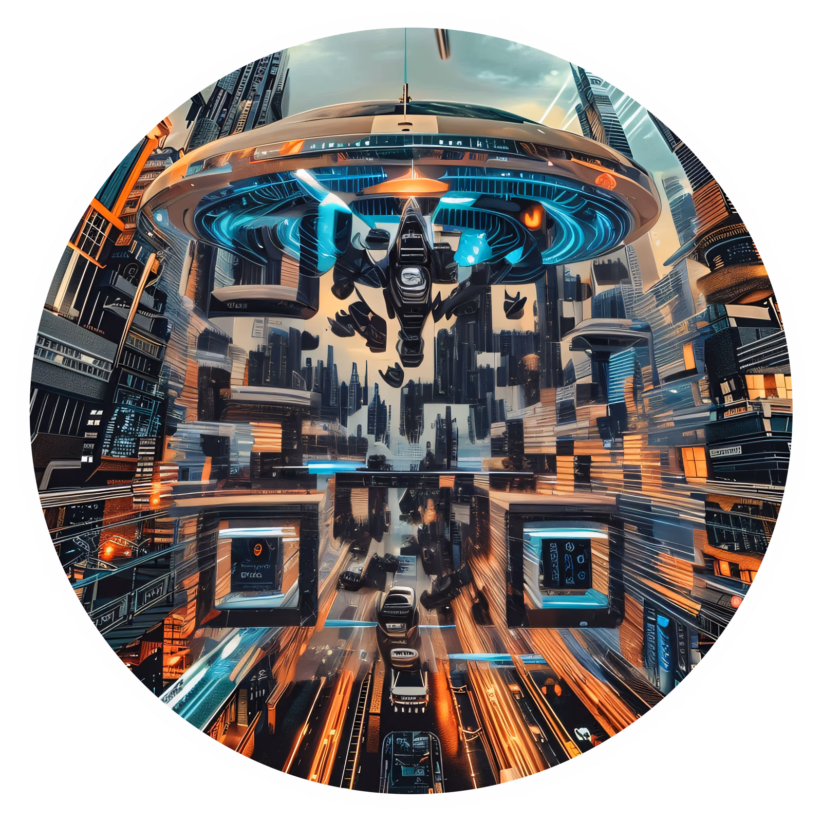 Flying Car Futuristic City QR Code for Stickers — image 1