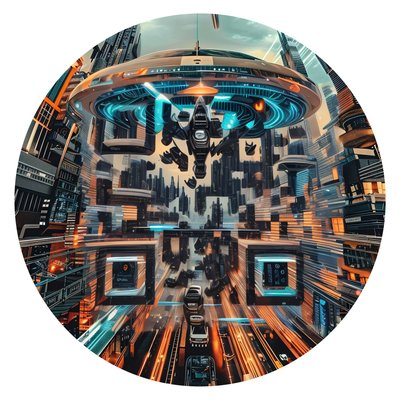 Flying Car Futuristic City QR Code for Stickers