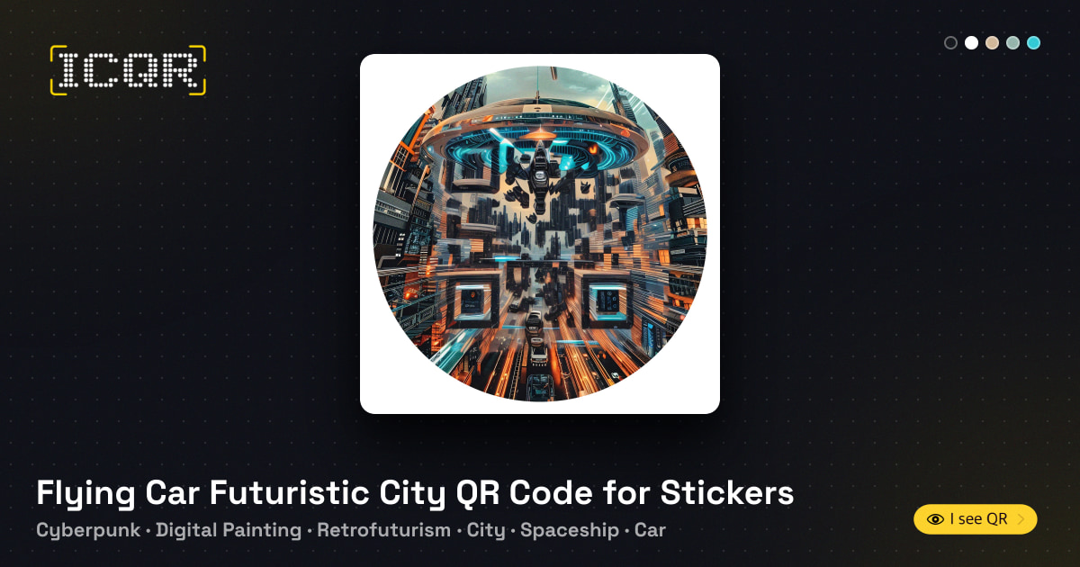 Flying Car Futuristic City QR Code for Stickers • ICQR