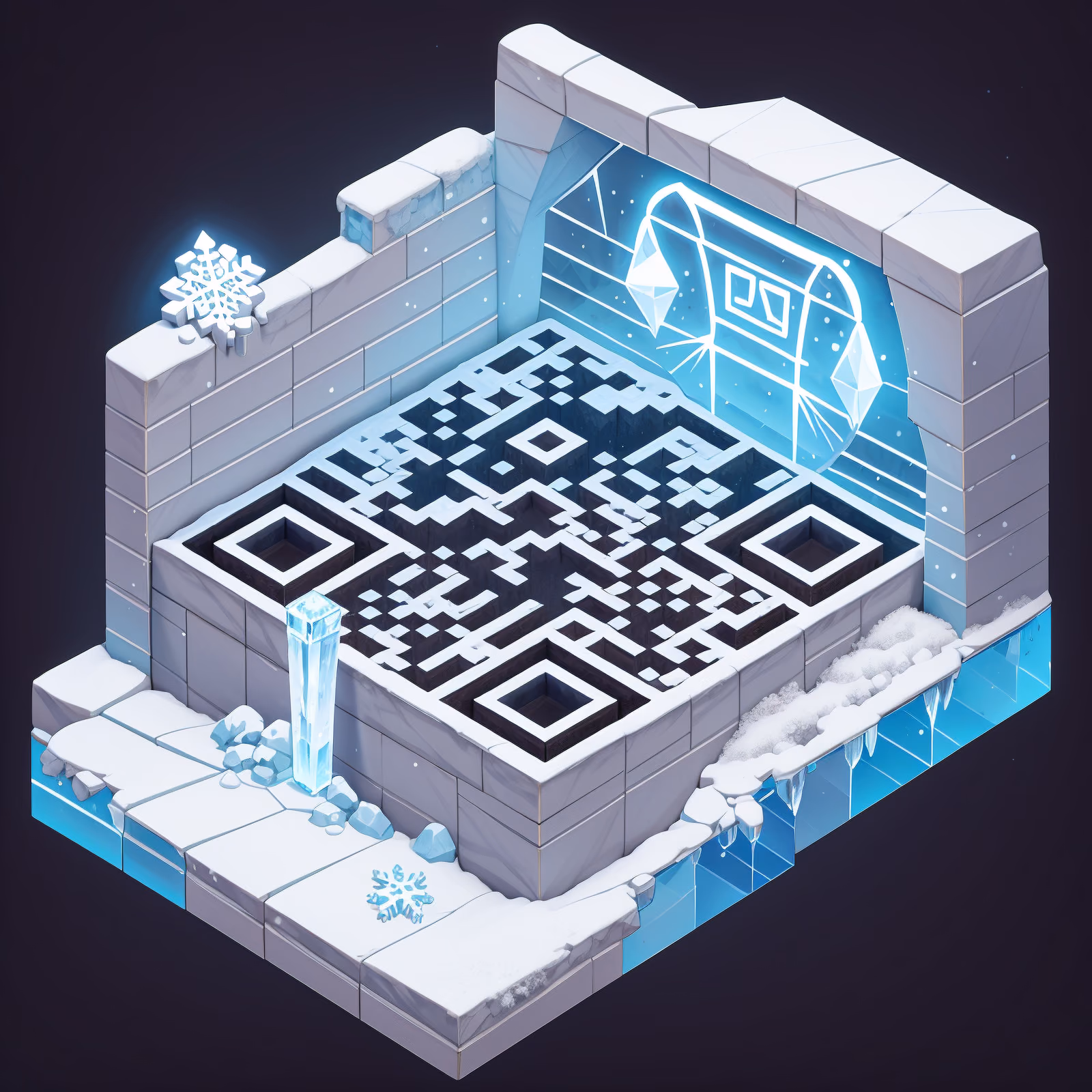 Isometric Icy Ruins Diorama QR Code for Posters — image 1