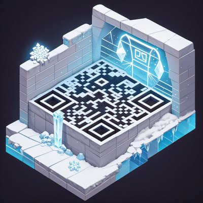 Isometric Icy Ruins Diorama QR Code for Posters