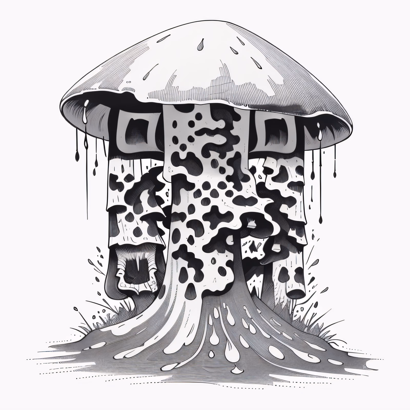 Гриб на пне, рисунок тушью: QR-код для временных татуировок — изображение 1