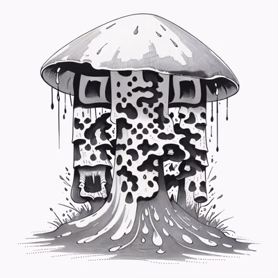 Гриб на пне, рисунок тушью: QR-код для временных татуировок — изображение 1