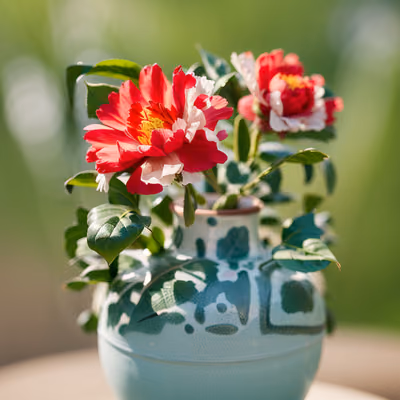 Red Flowers Glazed Vase Photo QR Code Art — image 1