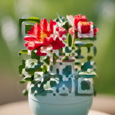 Red Flowers Glazed Vase Photo QR Code Art