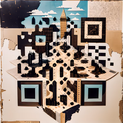 Fragmented City Map Paper Collage QR Code Art — image 1