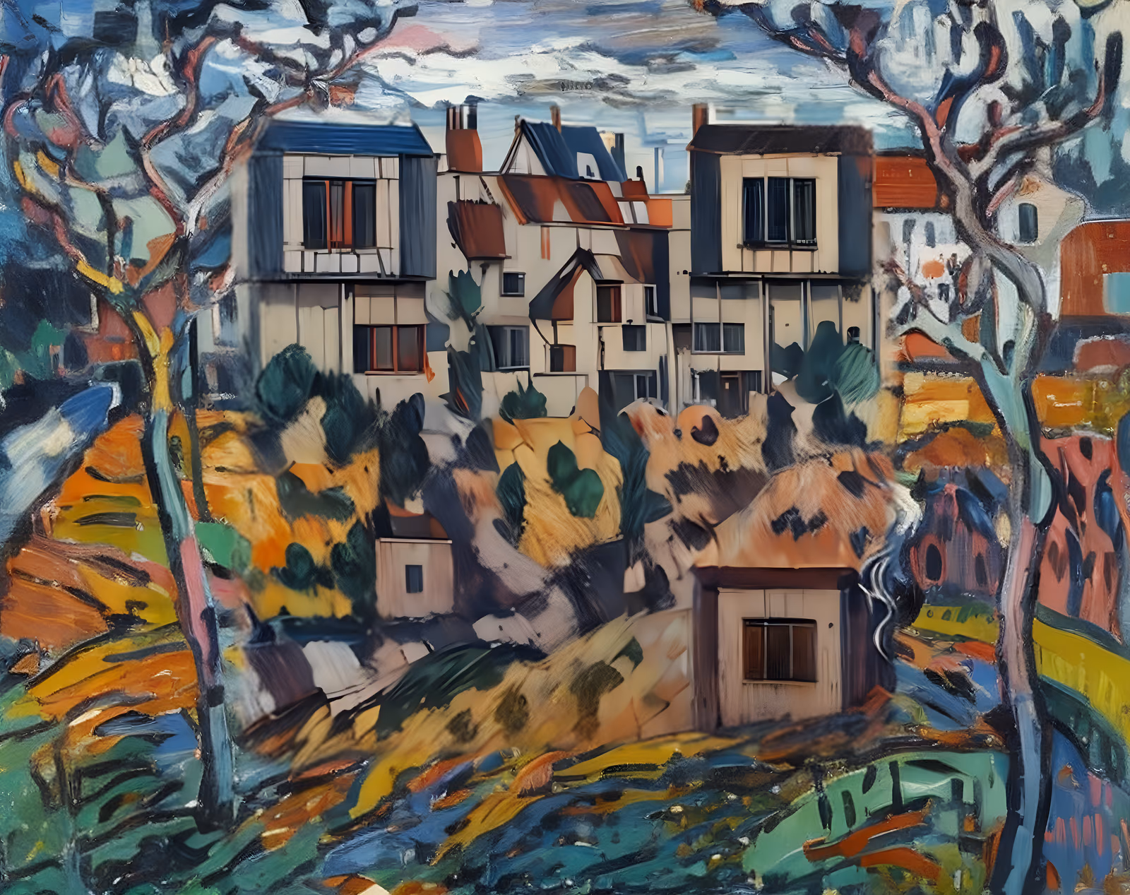 Fauvist Suburban Houses Oil Painting QR Code Art — image 1