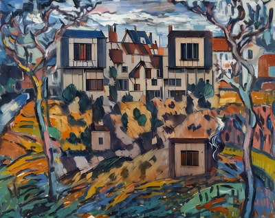 Fauvist Suburban Houses Oil Painting QR Code Art — image 1