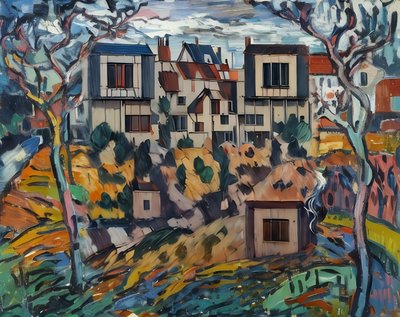 Fauvist Suburban Houses Oil Painting QR Code Art