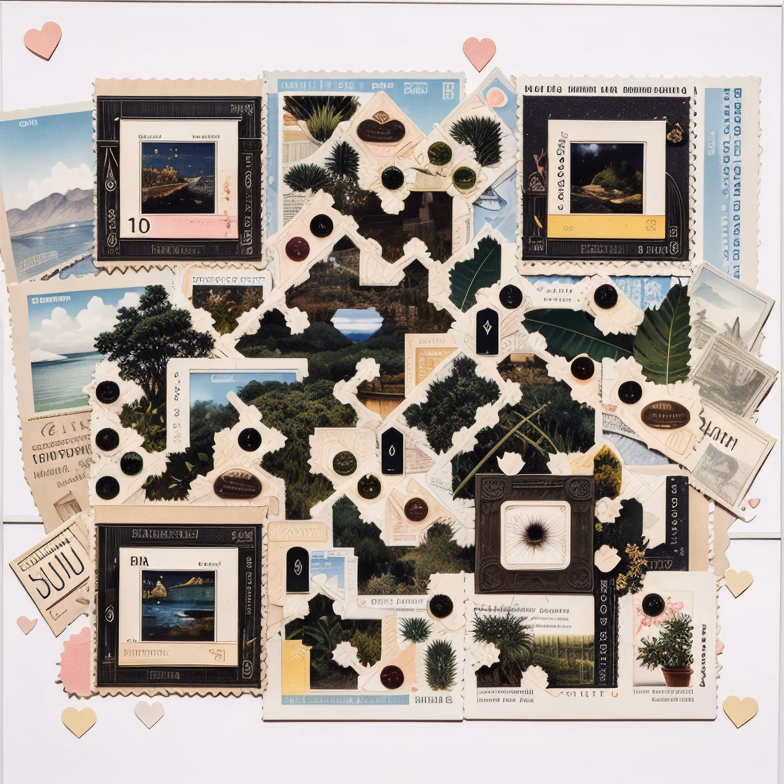 Vintage Postcard Stamp Collage Pattern QR Code Art — image 1