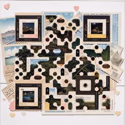 Vintage Postcard Stamp Collage Pattern QR Code Art — image 1