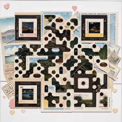 Vintage Postcard Stamp Collage Pattern QR Code Art