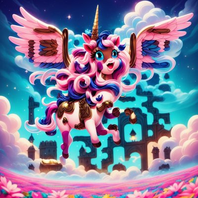 Winged Unicorn 3D Cartoon QR Code for Stickers