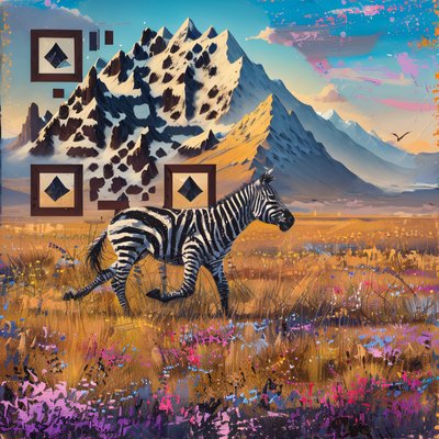Running Zebra Mountain Meadow Painting QR Code Art